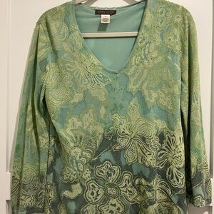 Sigrid Olsen Vneck Sweater size Medium blue green sparkle